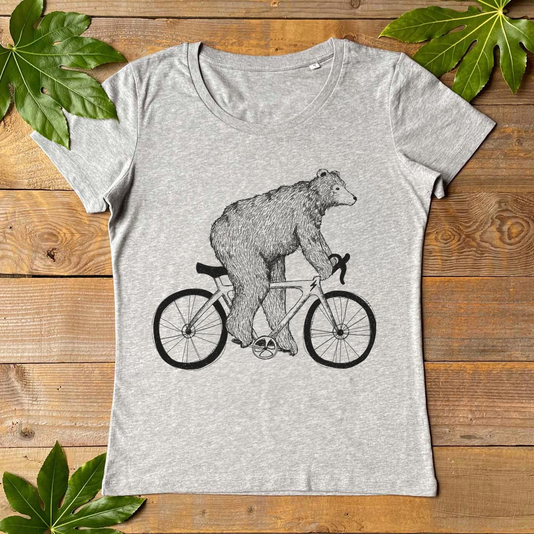 bear riding racer bike womens tee