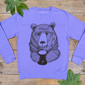 PURPLE JUMPER WITH BEAR AND COFFEE