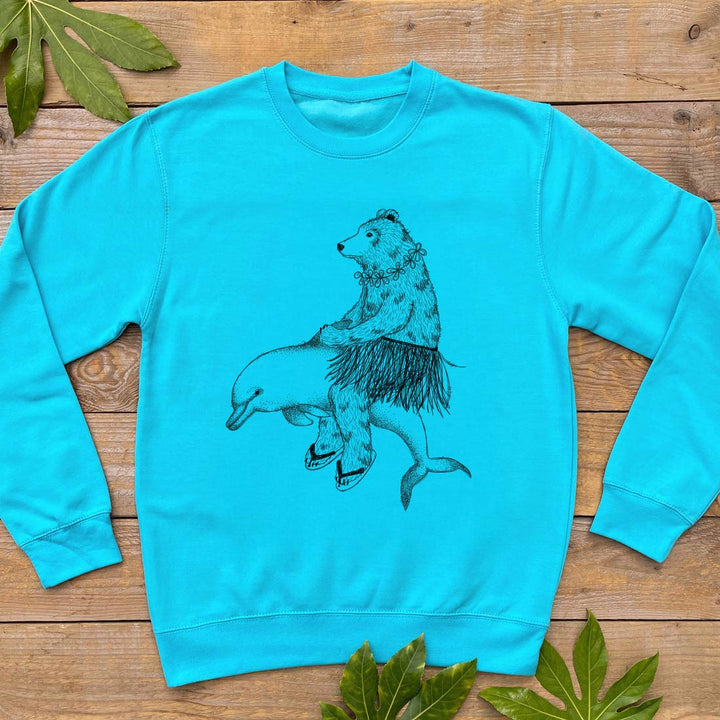 dolphin and bear blue jumper