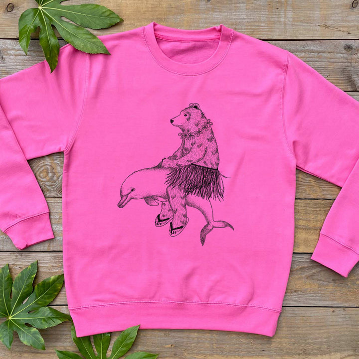 pink jumper with bear and dolphin