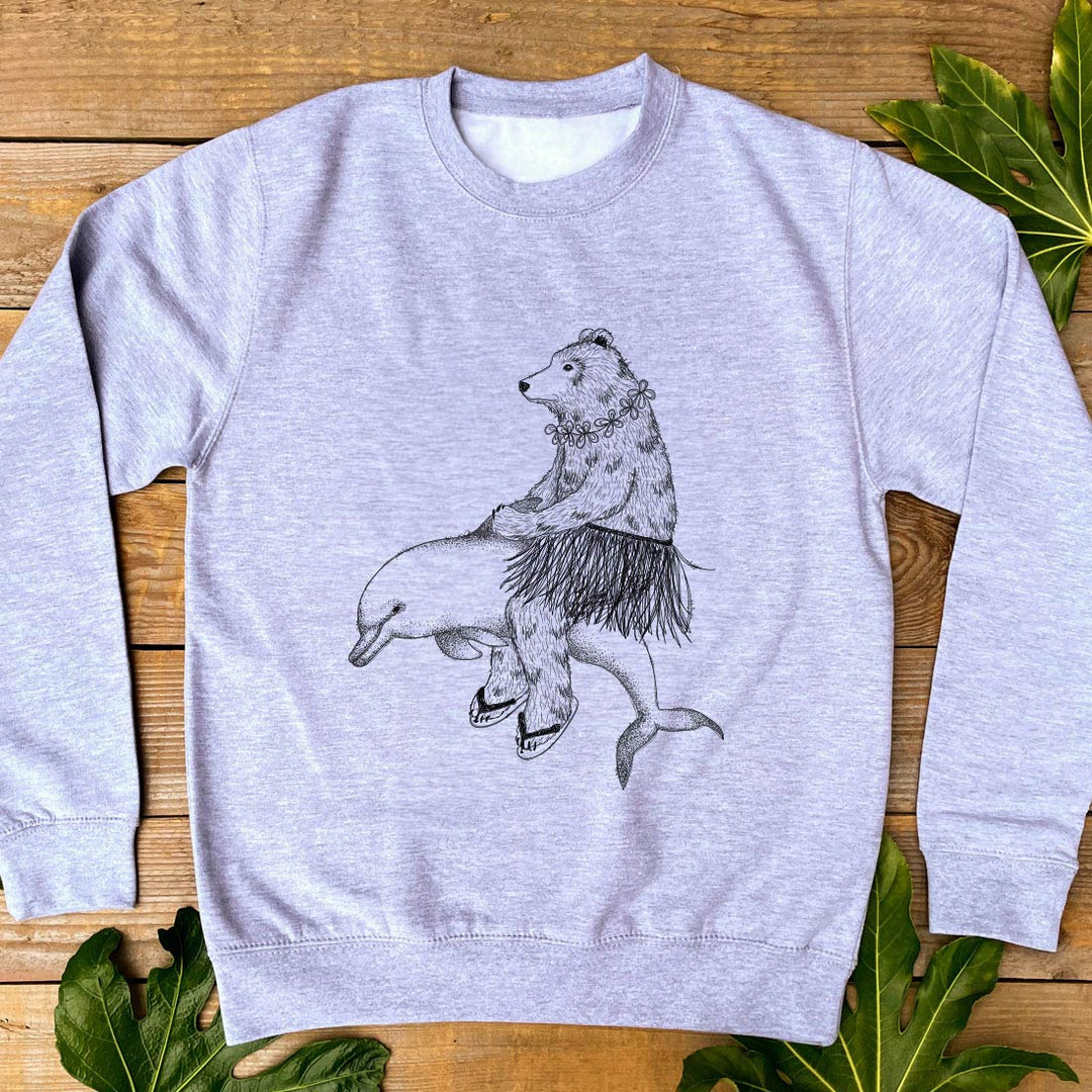 bear riding dolphin grey jumper