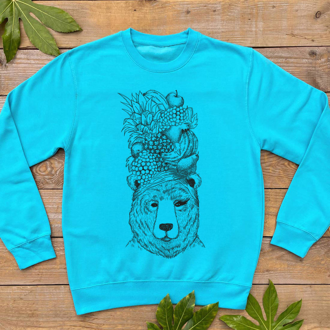 bear and fruit blue jumper