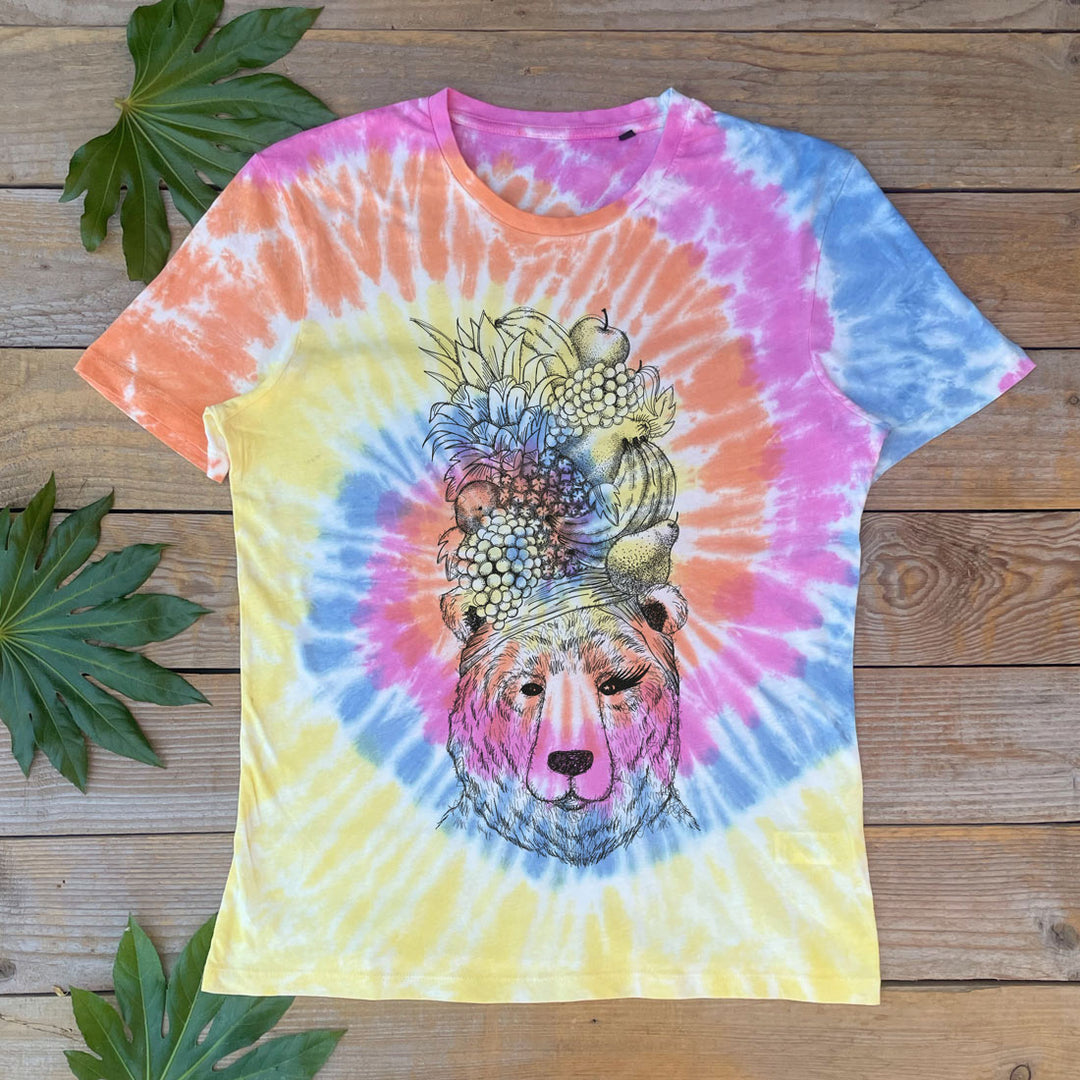 bear and fruit tie dye tshirt