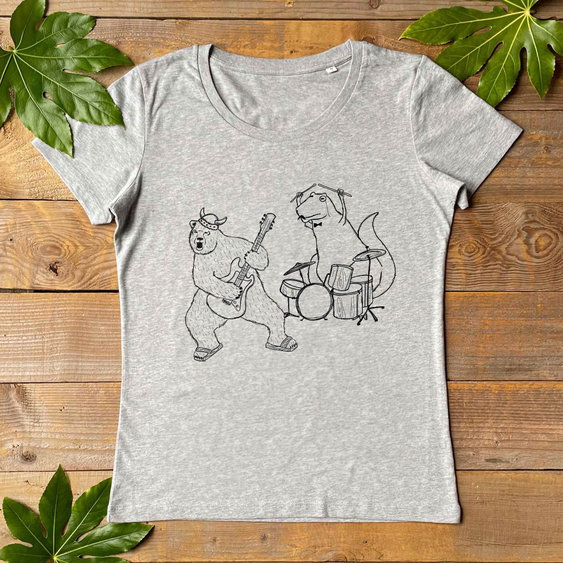 bear and dino rocking out tshirt