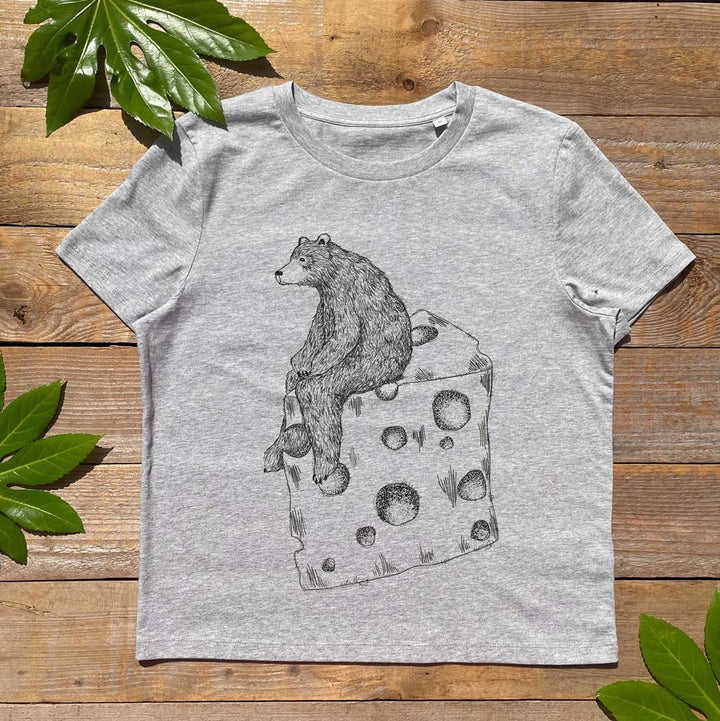 bear and swiss cheese girls tee