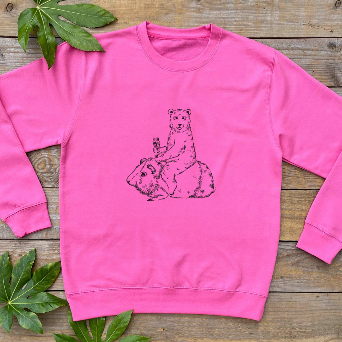 bear riding a guinea pig pink jumper