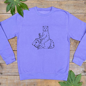 bear riding a guinea pig purple jumper