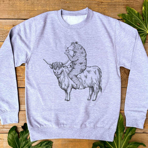 highland cow and bear grey jumper