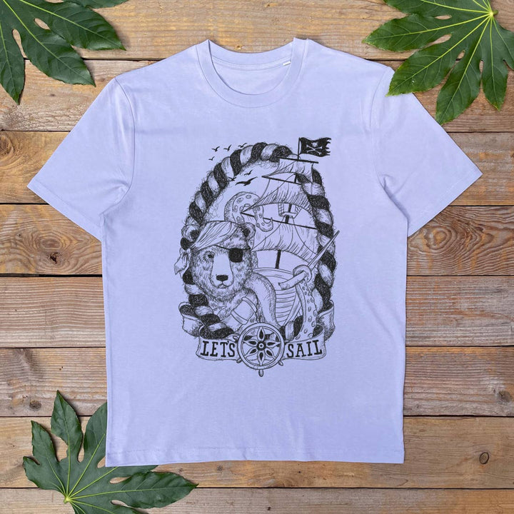 lilac tee with bear and pirates