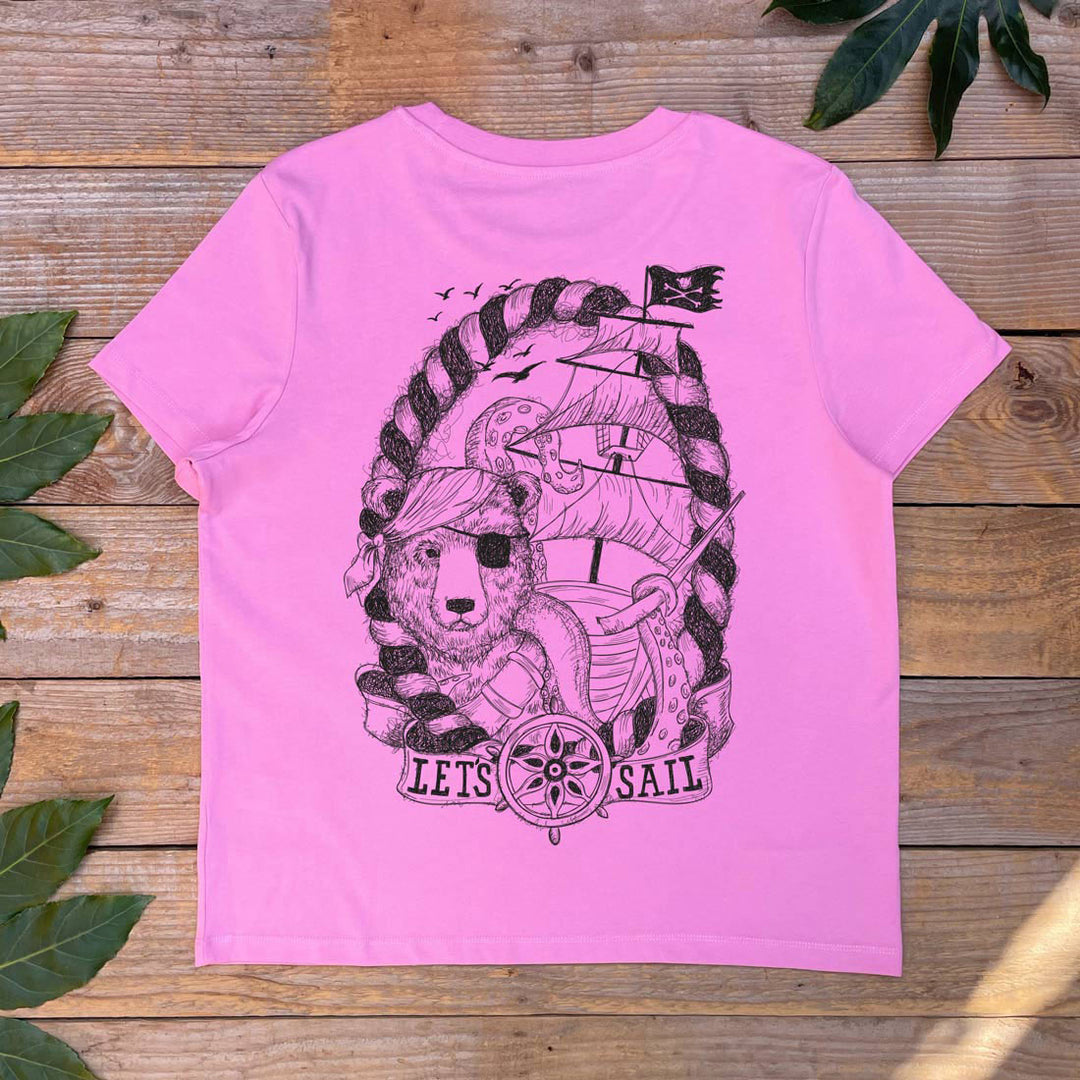 pink tshirt with printed bear design