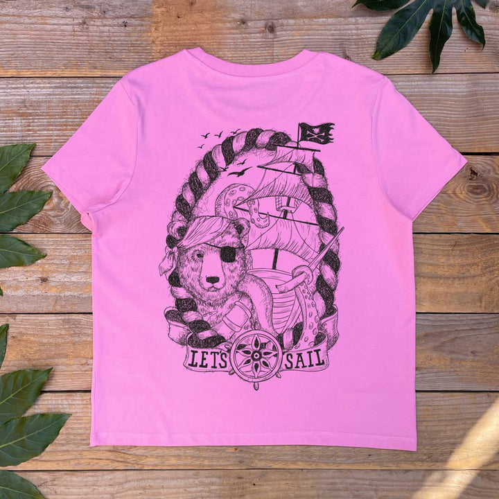 pink tshirt with printed bear design