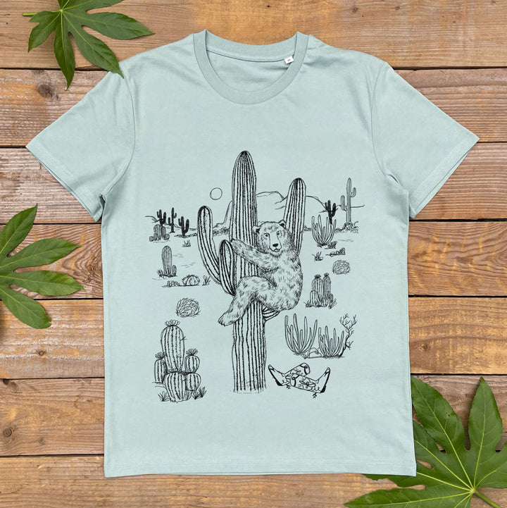bear climbing cactus tee