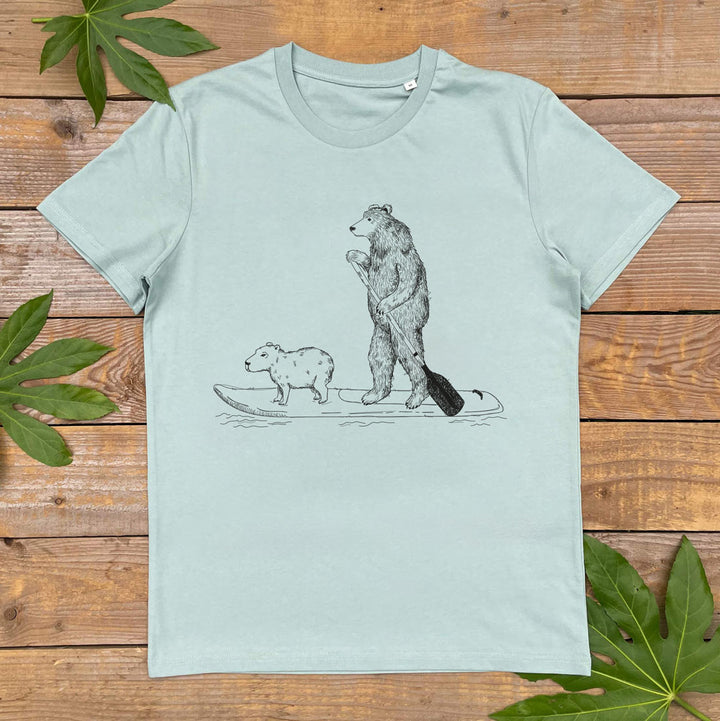bear paddle boarding tshirt