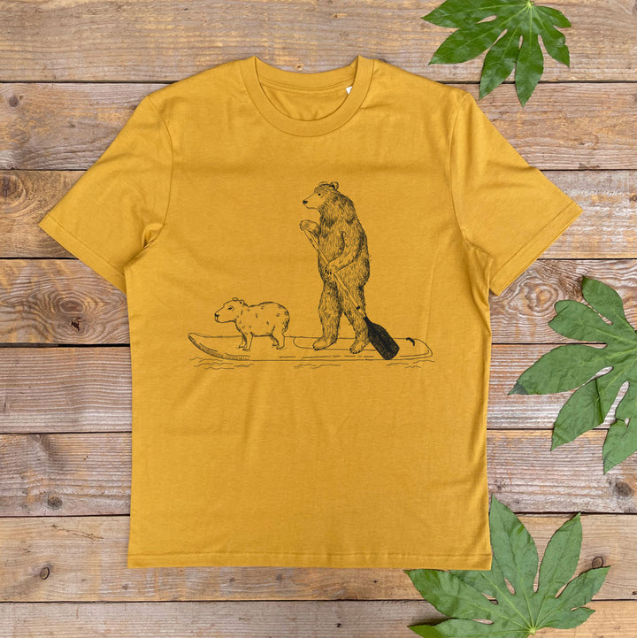 bear and paddle board tshirt mens