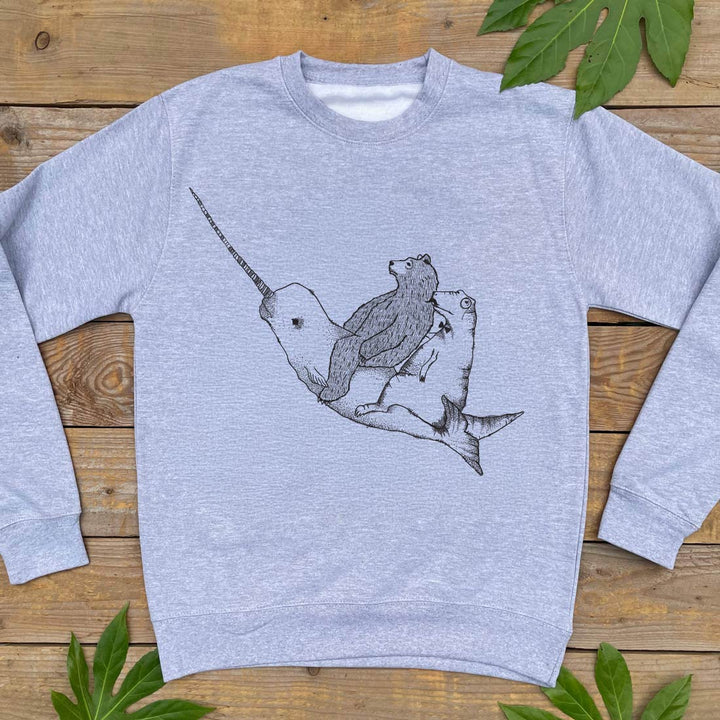GREY JUMPER WITH NARWHAL AND BEAR