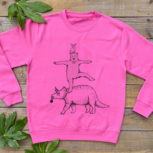 bear and a triceratops jumper pink