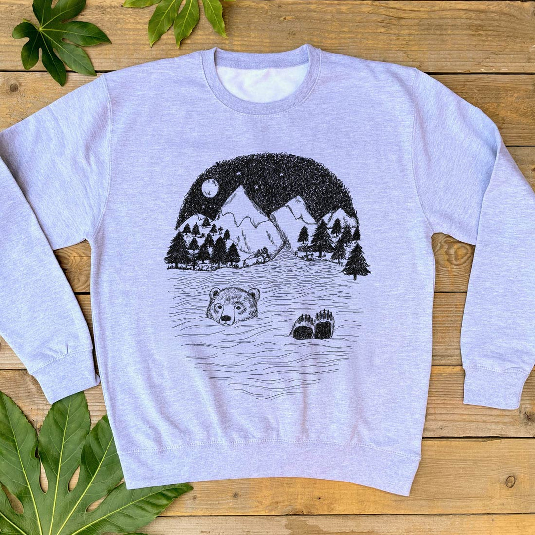 bear swimming grey jumper
