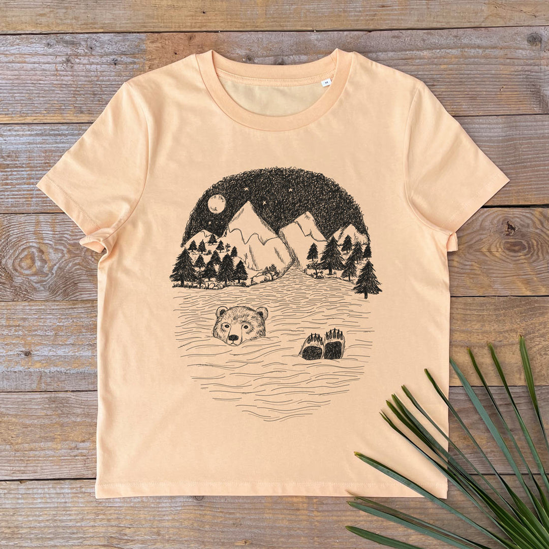 bear swimming at night pastel tshirt