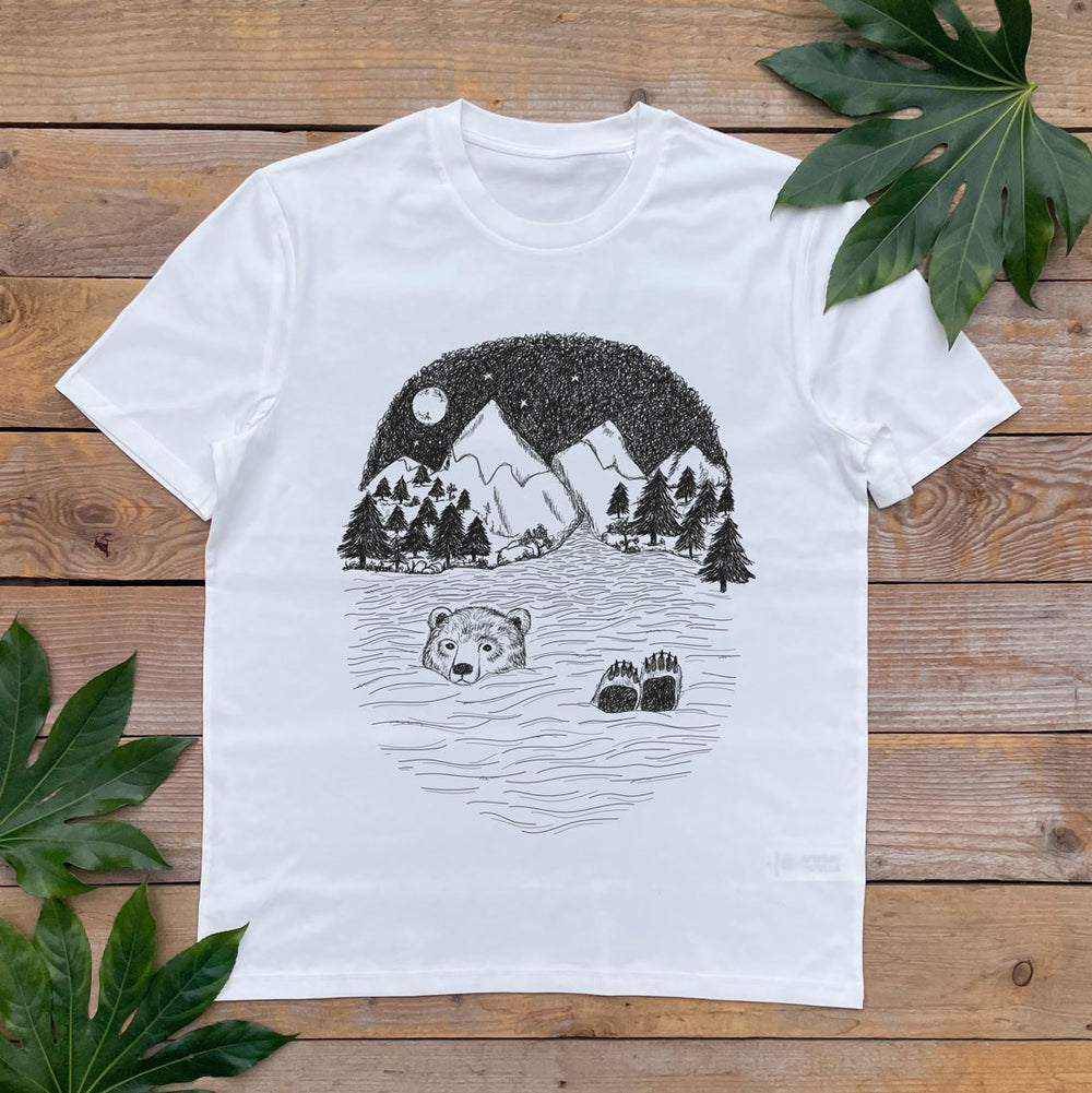 bear swimming white tshirt