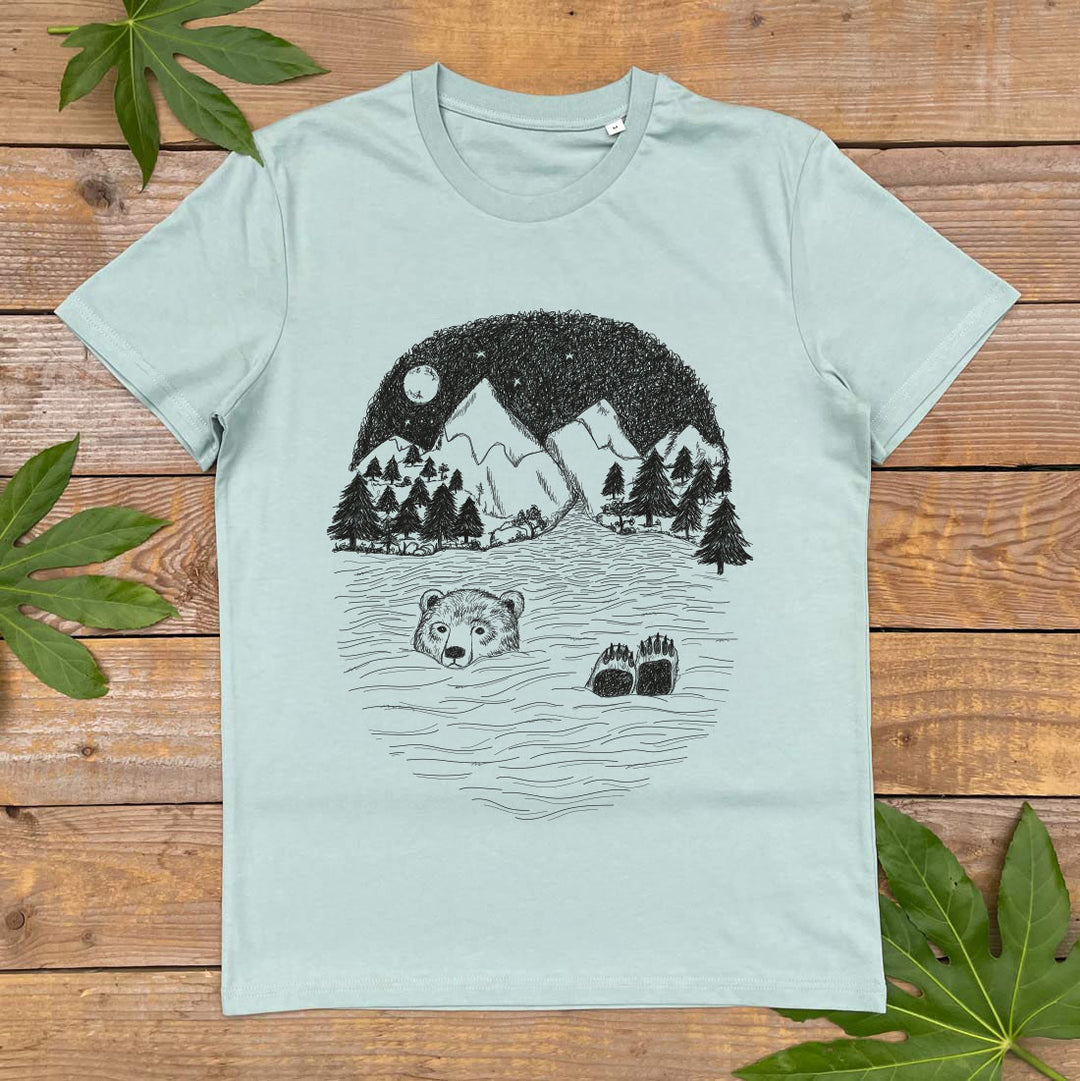 mint colour tee with bear swimming