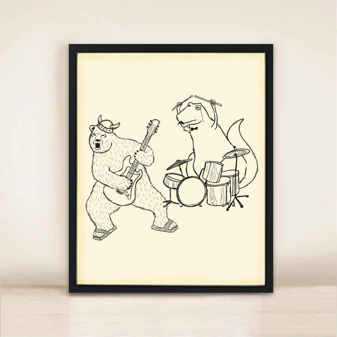 rock bear playing guitar wall poster