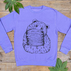 purple jumper wit bear and pancakes