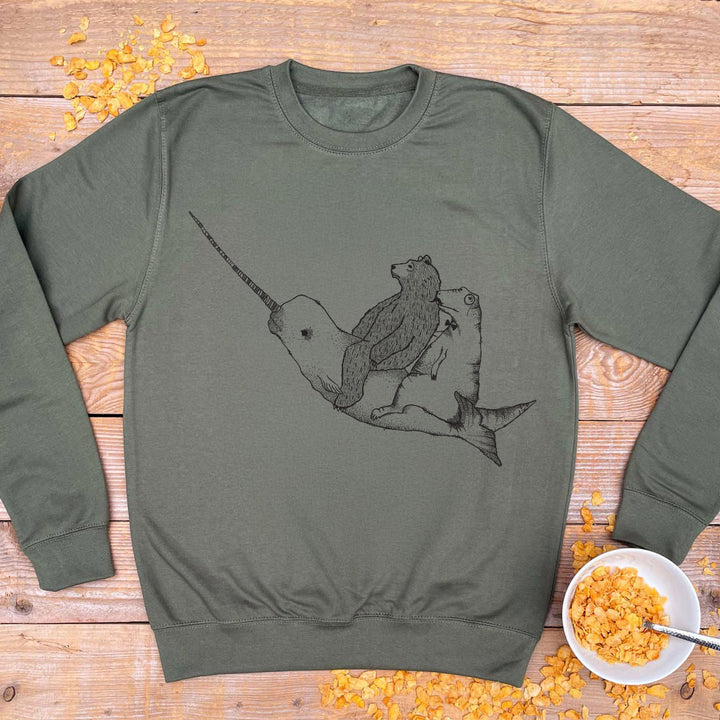 BEAR RIDING A NARWHAL JUMPER