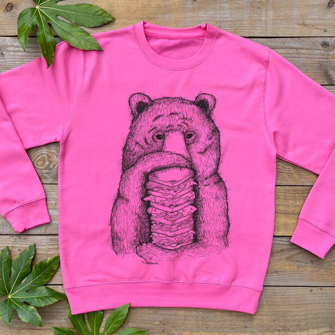 bear and sandwich pink jumper