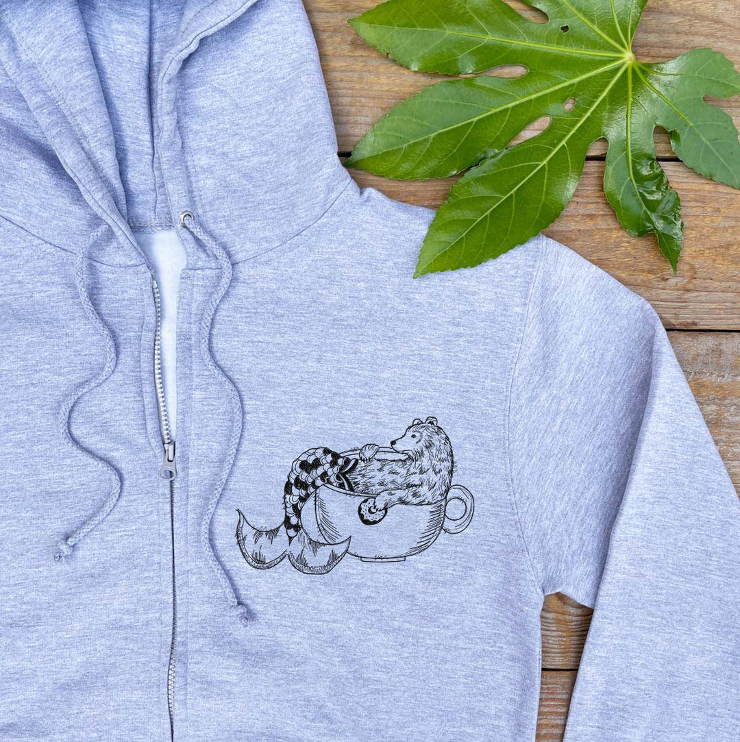 mermaid bear hoodie grey