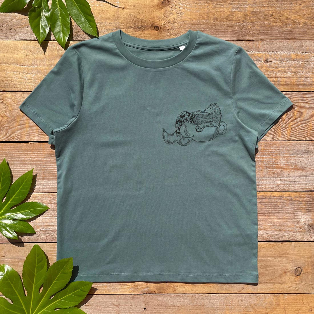 mermaid bear in a teacup womens tshirt