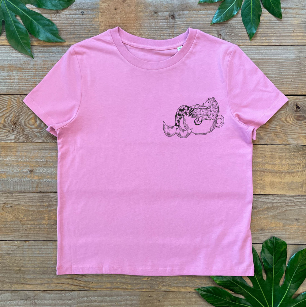 mermaid bear womens pink tee