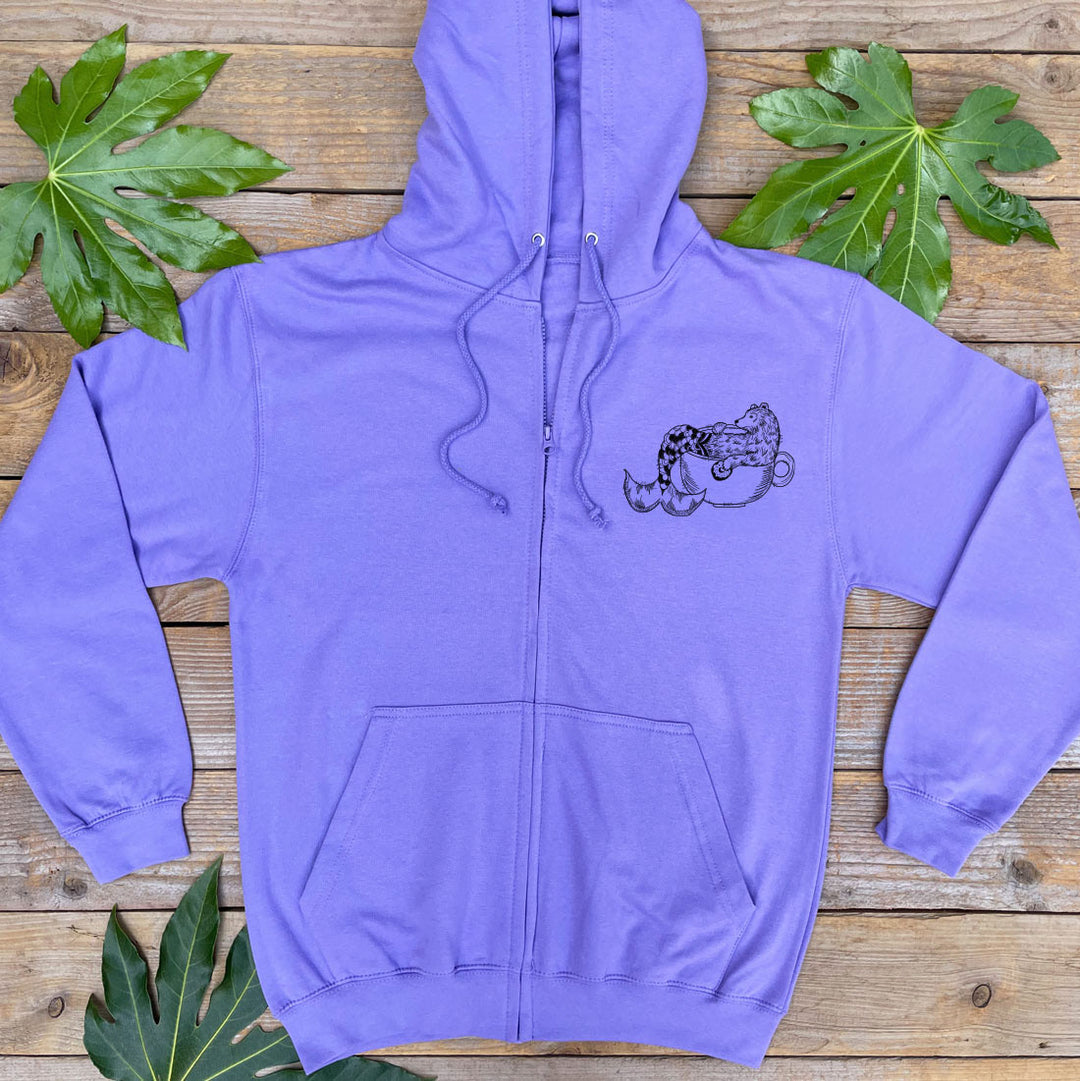 mermaid bear in a tea cup purple hoodie