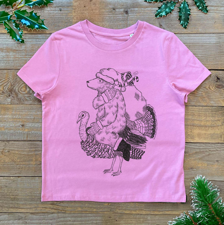 pink christmas tshirt with bear