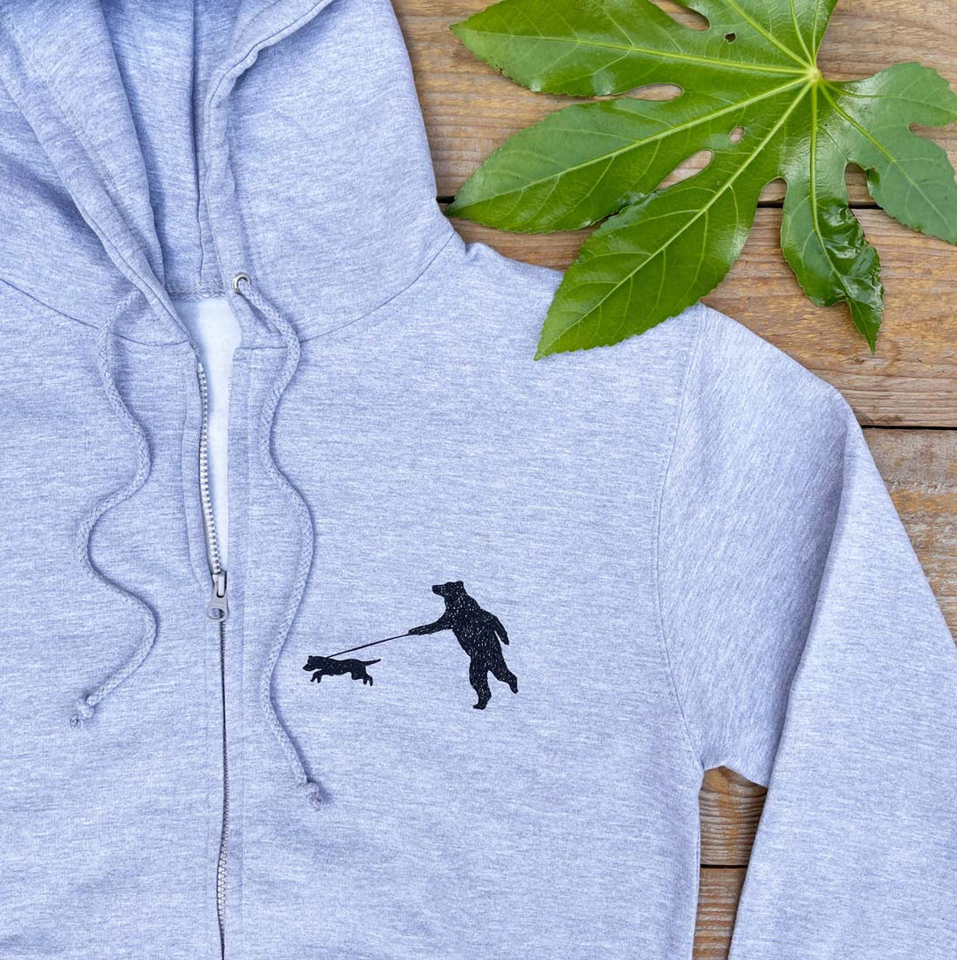 bear walking dog grey hoodie