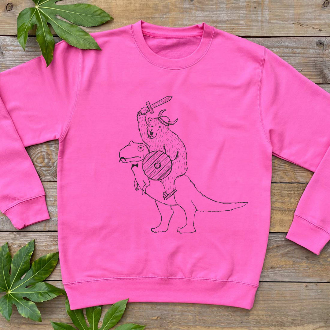 BEAR RIDING DINO PINK JUMPER