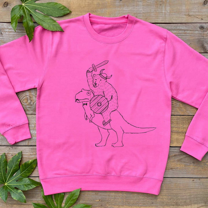 BEAR RIDING DINO PINK JUMPER