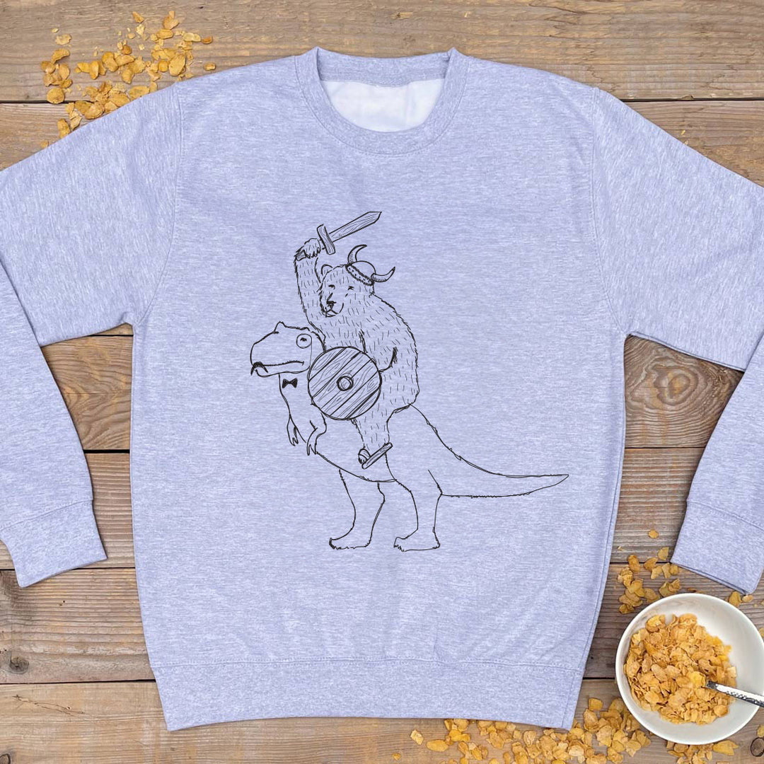BEAR RIDING A T REX JUMPER