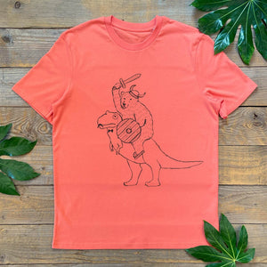 bear riding dinosaur tshirt orange tshirt