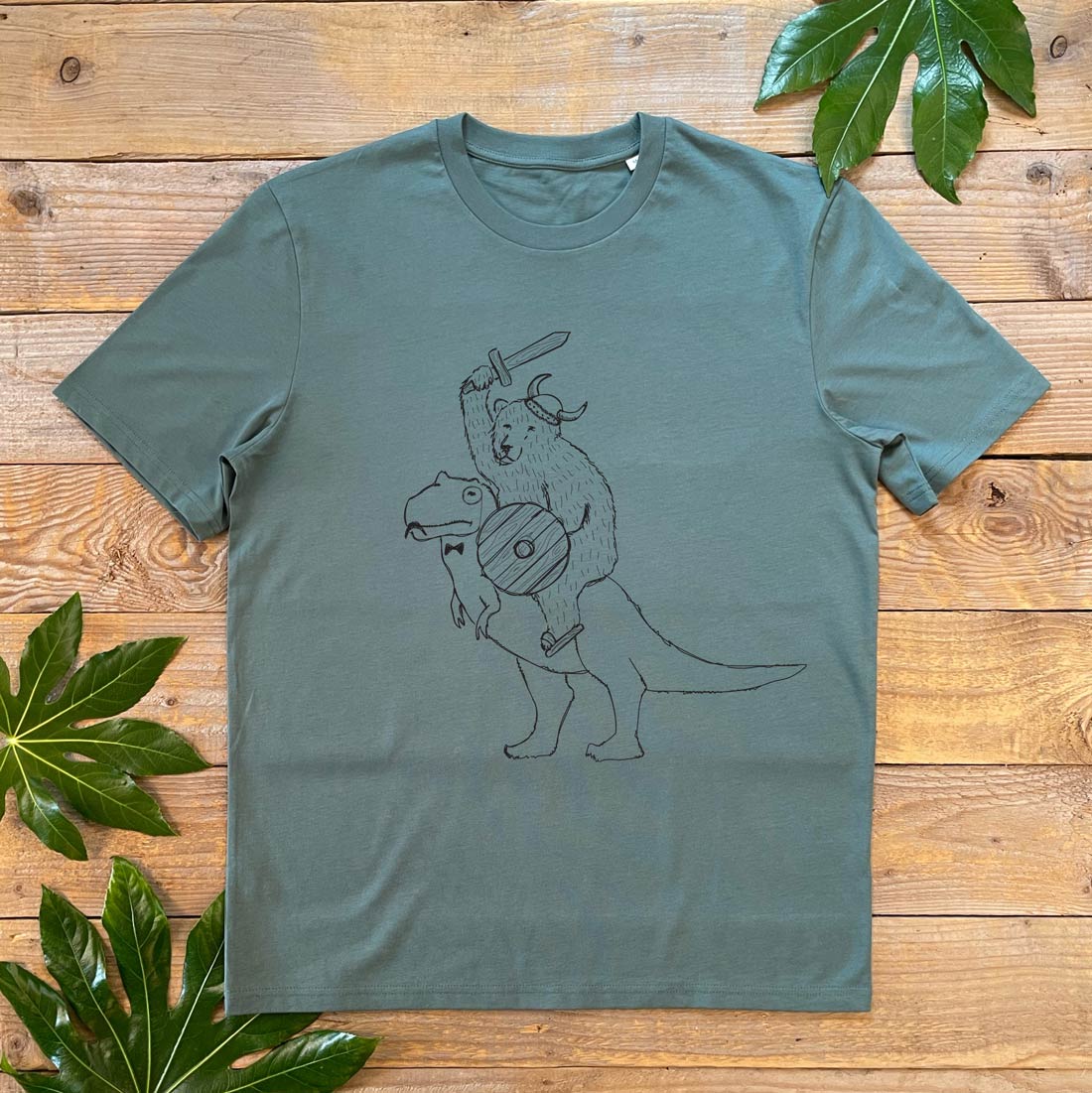 bear riding dinosaur tshirt
