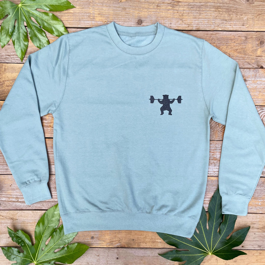 weight lifting bear mint jumper