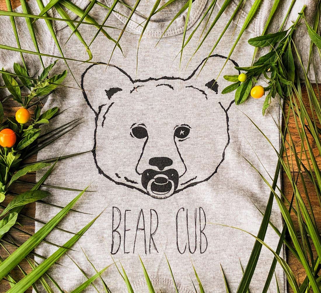 bear cub baby grow with leaves