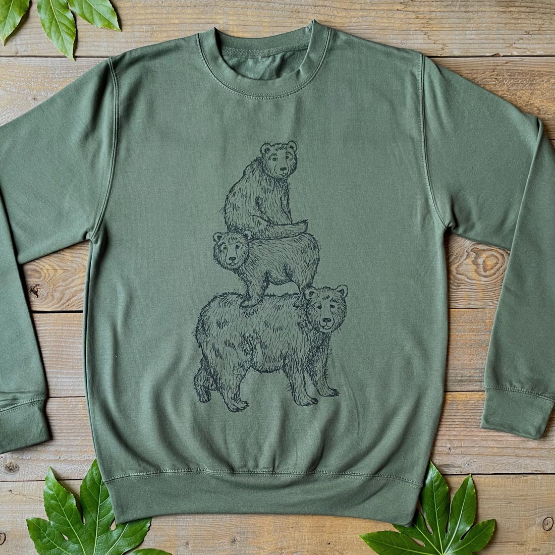bear stack pesto green sweater