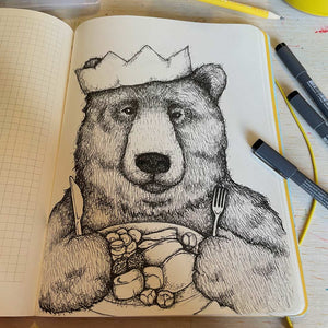 drawing of a bear and christmas dinner