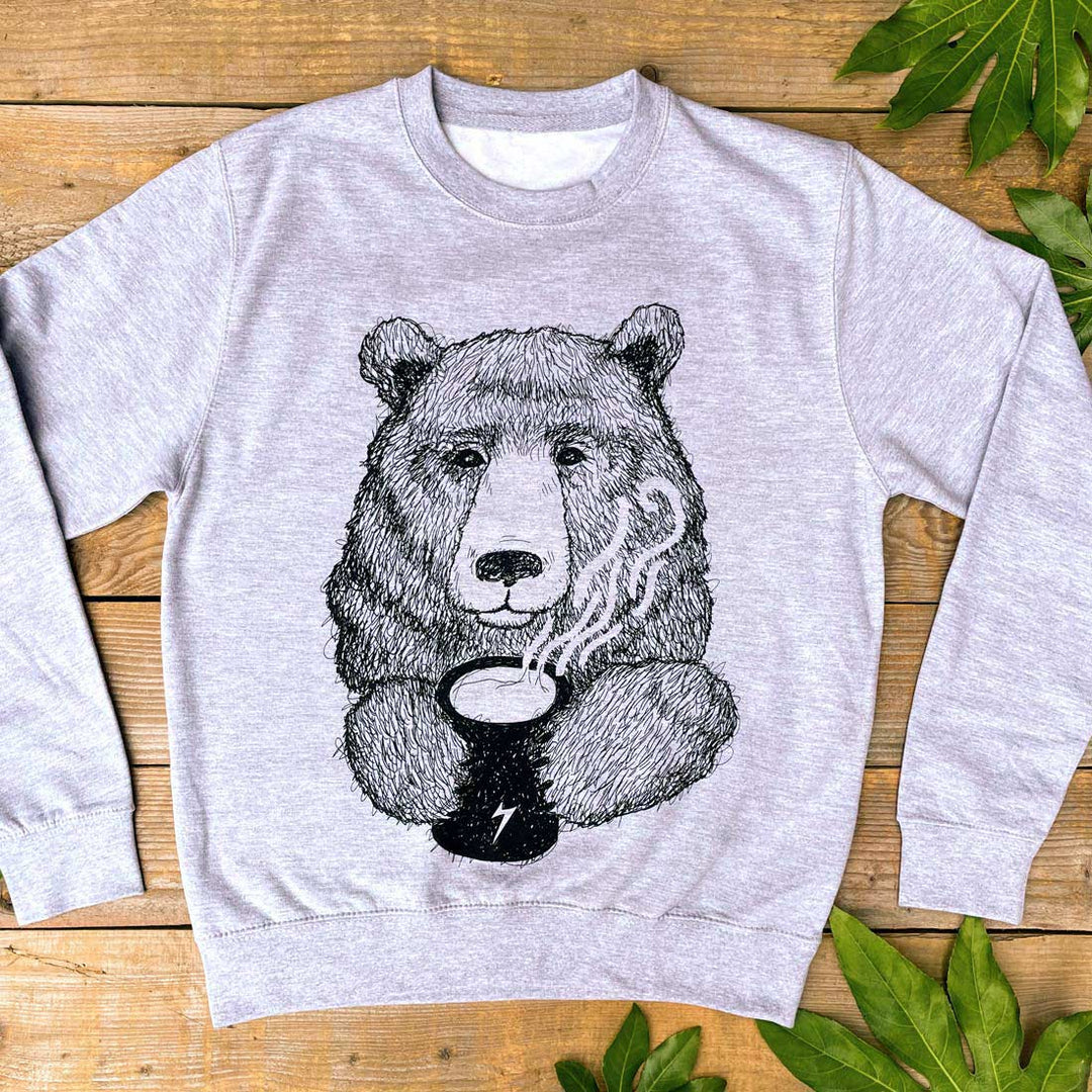 bear holding mug of coffee, or maybe tea, or possibly gin