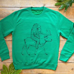 reindeer and bear green jumper
