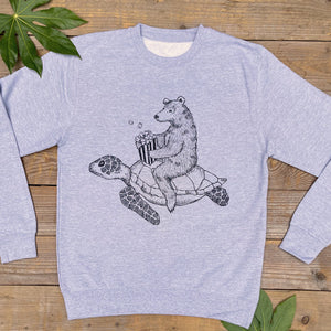 Bear riding turtle grey sweater