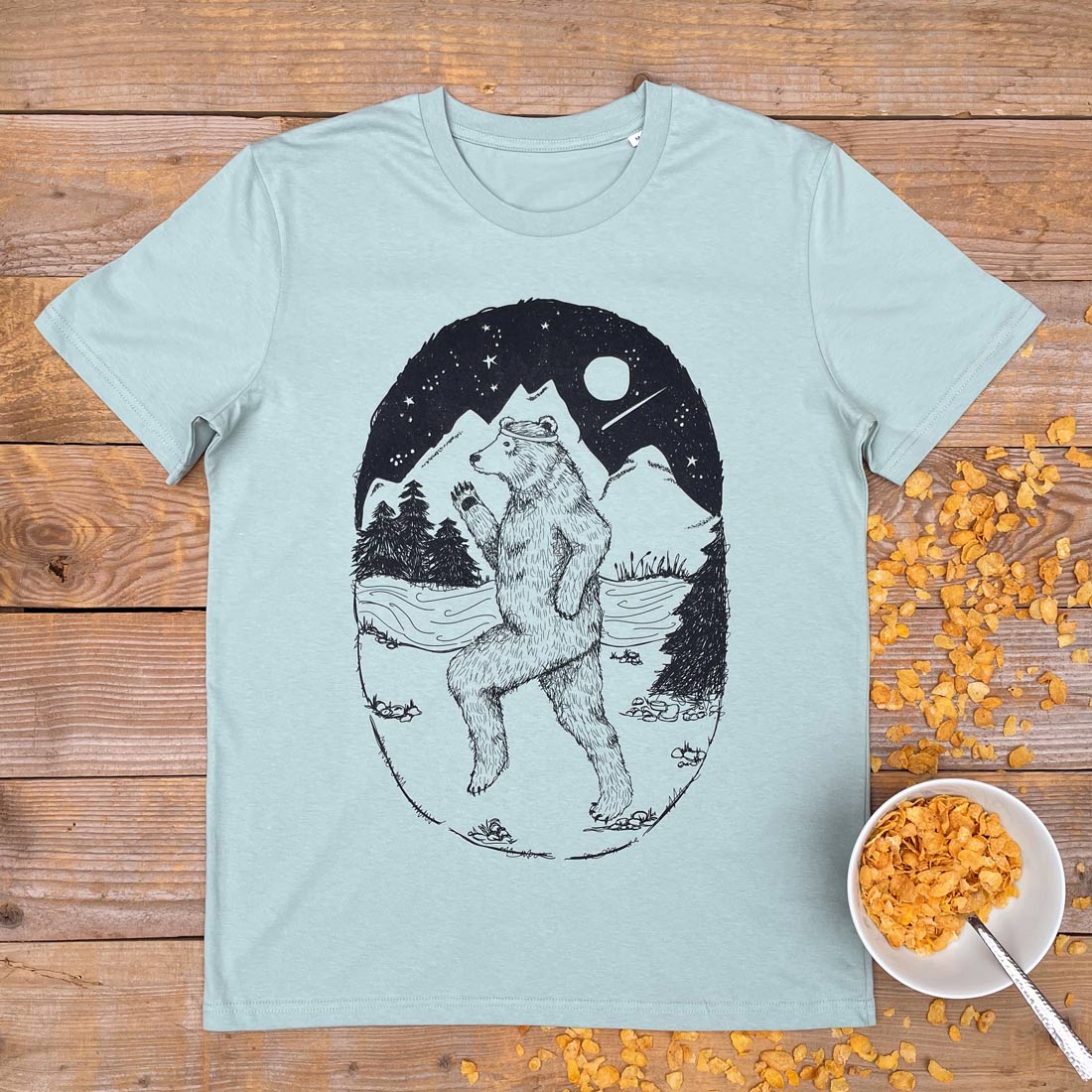 bear running on mint t-shirt