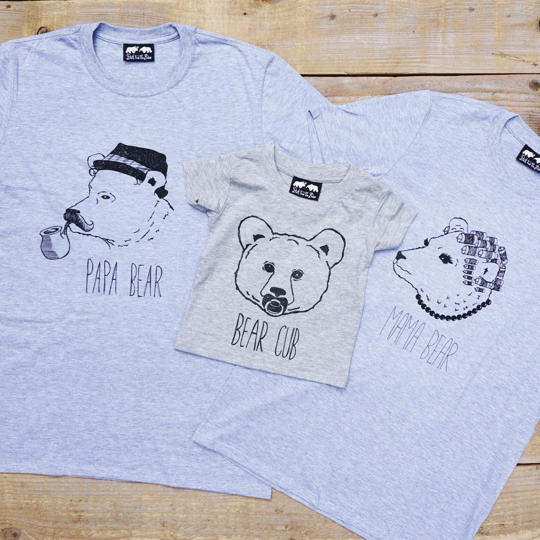 three bears t-shirt set, mama papa and cub tees