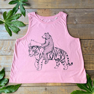 bear riding tiger pink vest