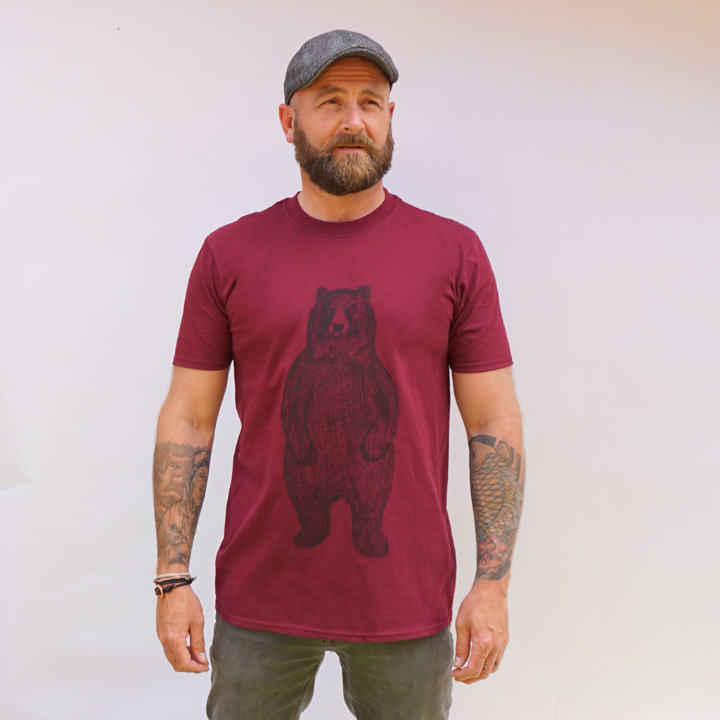 burgundy bear t-shirt worn